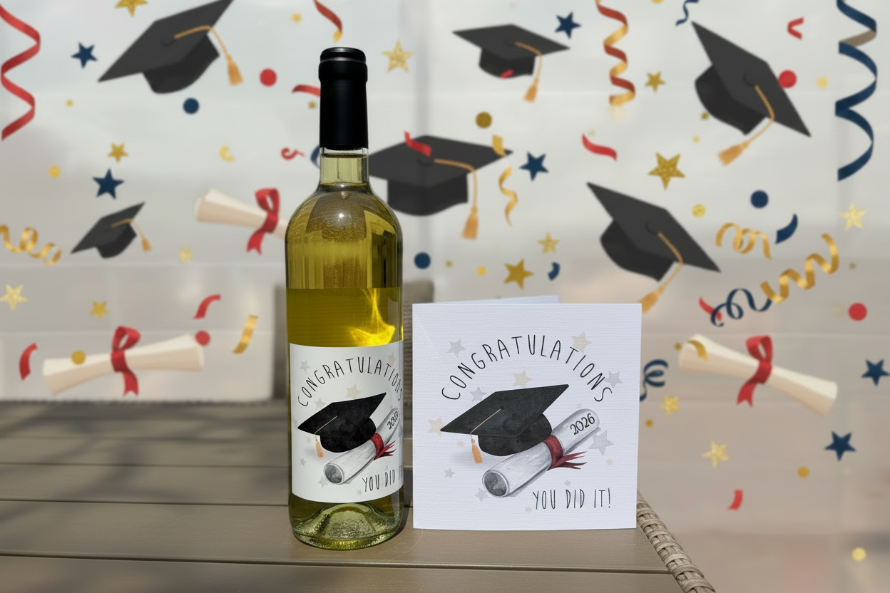 Graduation Prosecco Vinyl Sticker & Card Gift Set