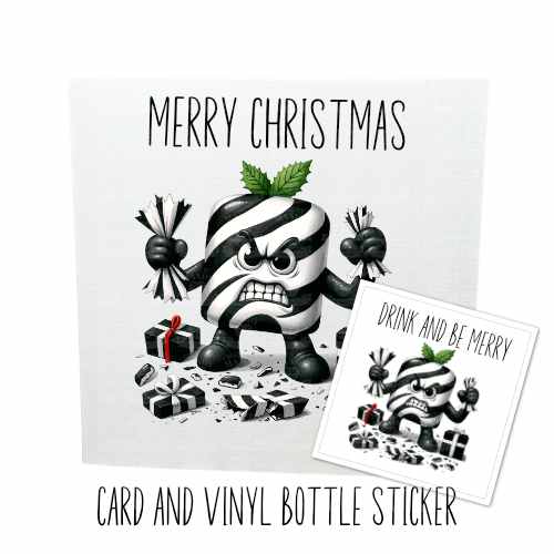 Bah Humbug Christmas Card & Vinyl Bottle Sticker Set