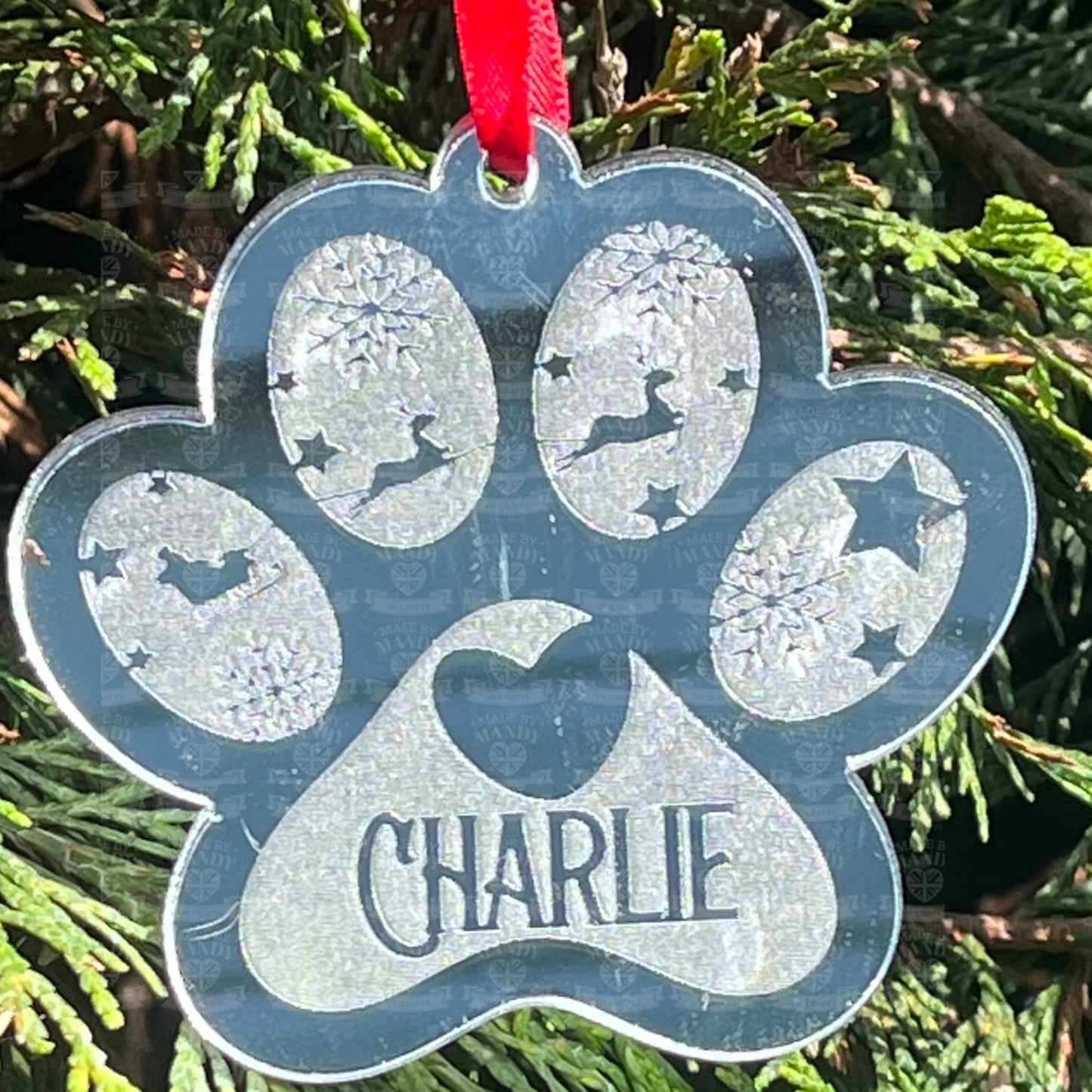 Personalised Acrylic Pawprint Bauble Christmas Tree Decoration