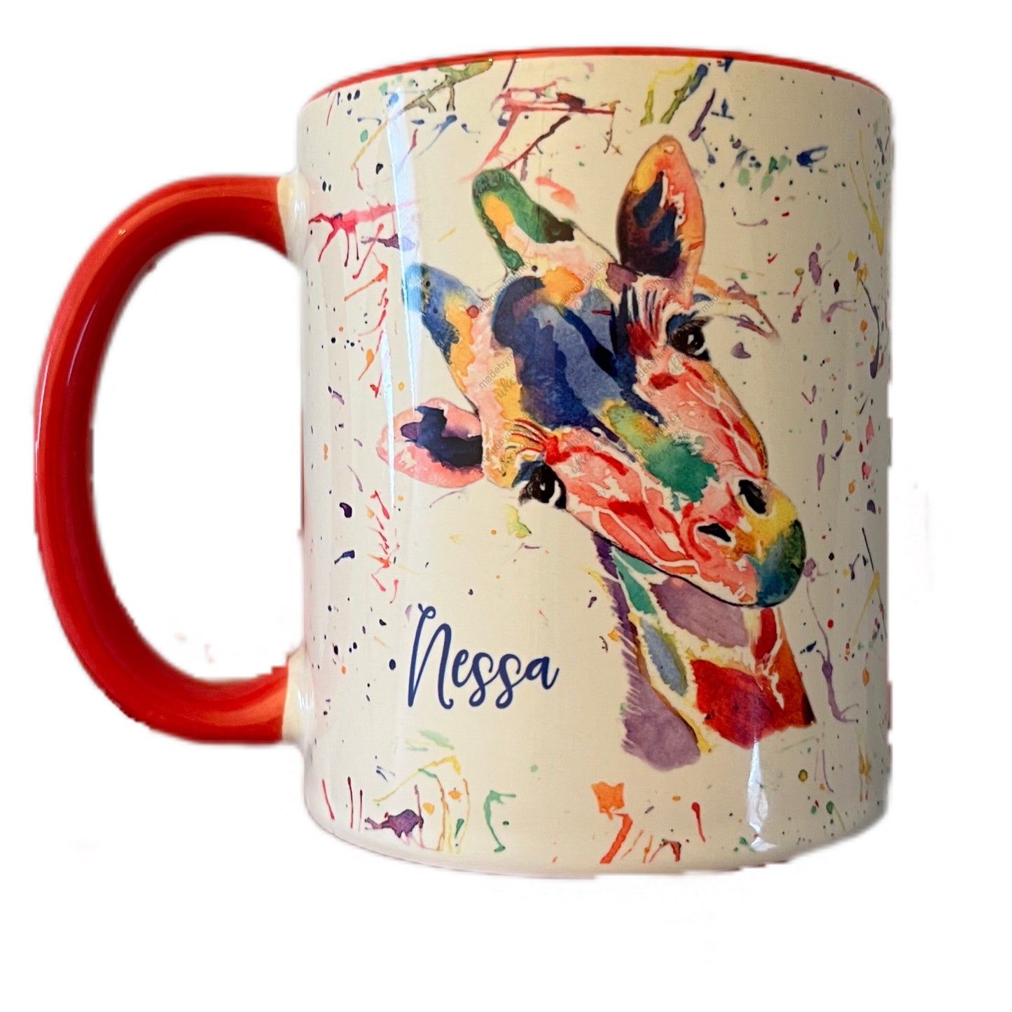 Personalised rainbow coloured giraffe mug