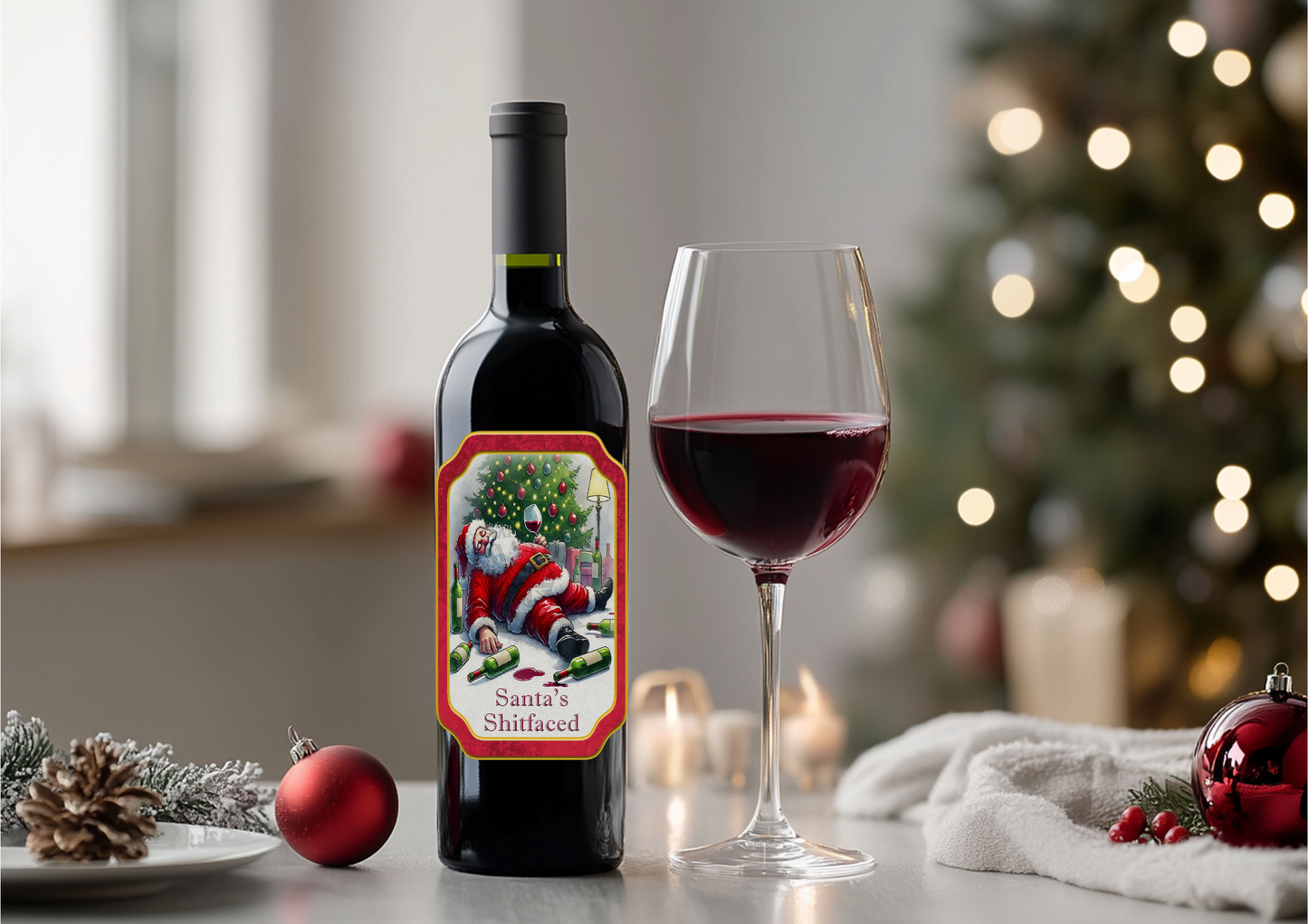 Pack of 4 Rude Christmas Wine Labels