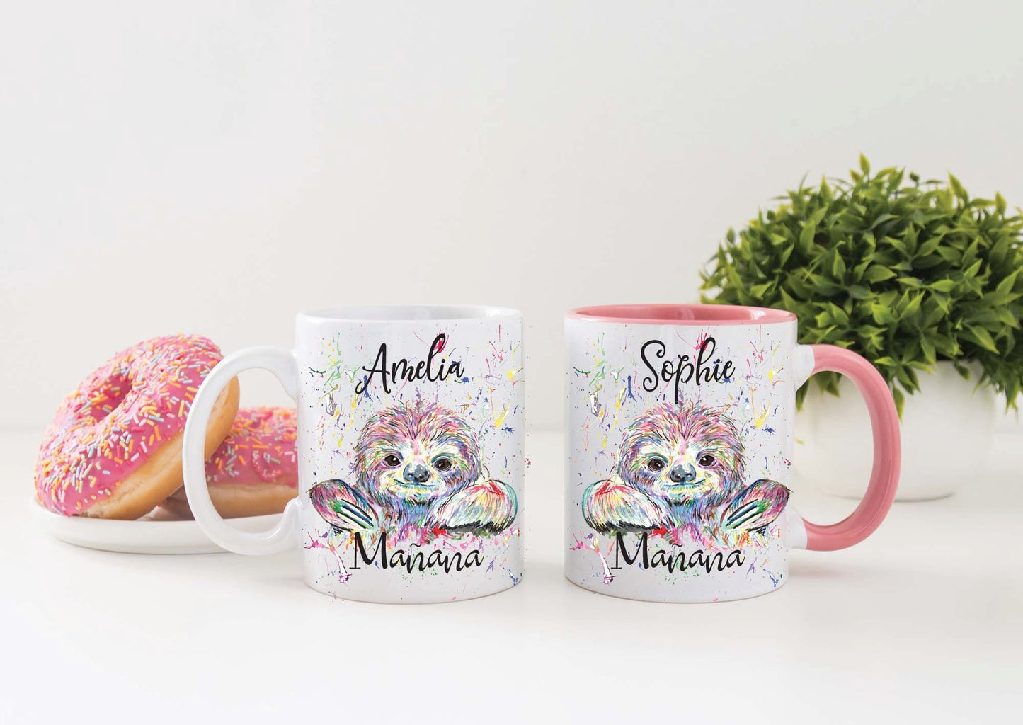 Personalised Water colour sloth designed gift mug - excellent gift for all occasions for mum niece daughter nanny aunt