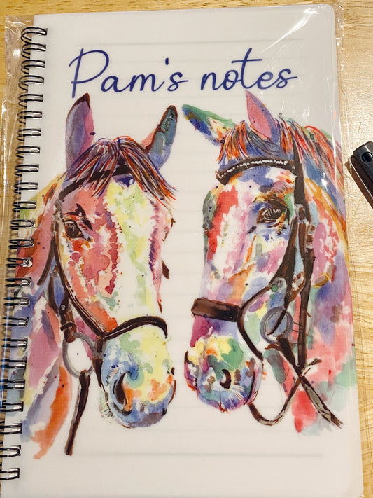 A5 personalised water coloured horse spiral notebook, with personalisation of your choice perfect gift for anyone