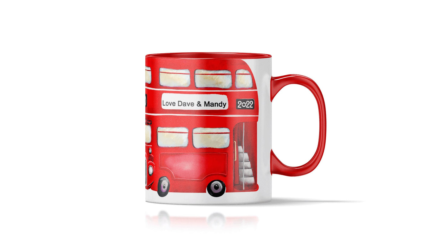 Personalised Red London bus, perfect gift for Christmas, anniversary, birthdays, teacher thank you's, bus drivers gift mug.