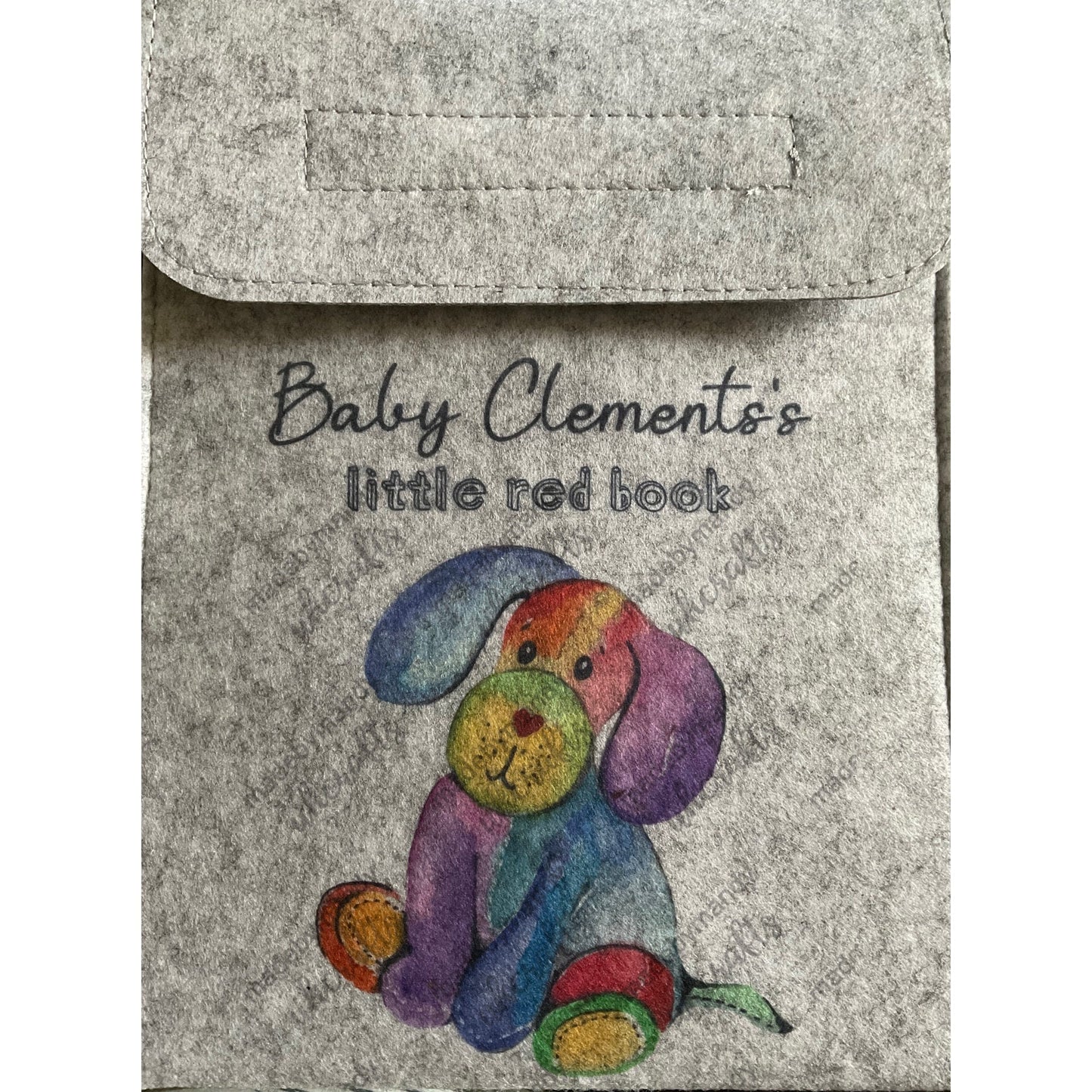 Toy Dog Red book cover, Personalised red book cover grey wallet, folder for baby’s red book, medical notes, letters, gift for new Parents.