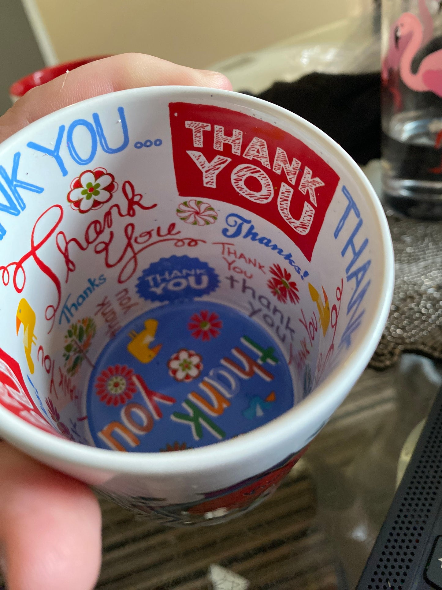 Bright colourful Teacher thank you mug for end of term end of yea school gifts compleye with Thank you messgage inside the mug