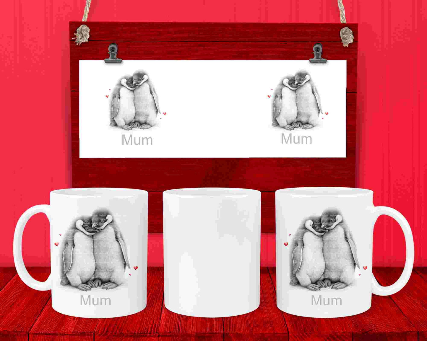 Valentines day Penguin ceramic mug