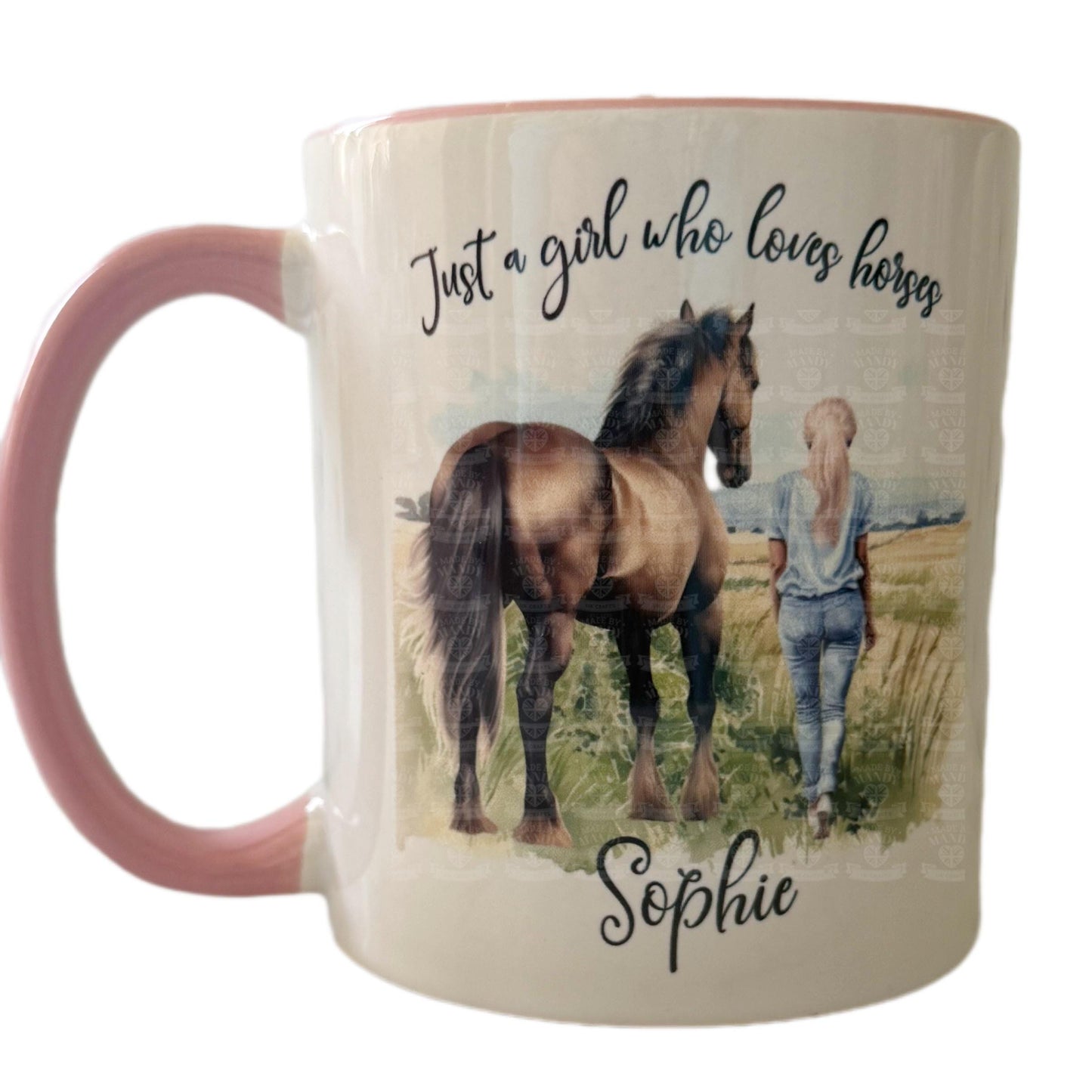 Personalised - a girl who loves horses with a blonde haired girl a water colour designed gift mug - gift for all occasions gift girl