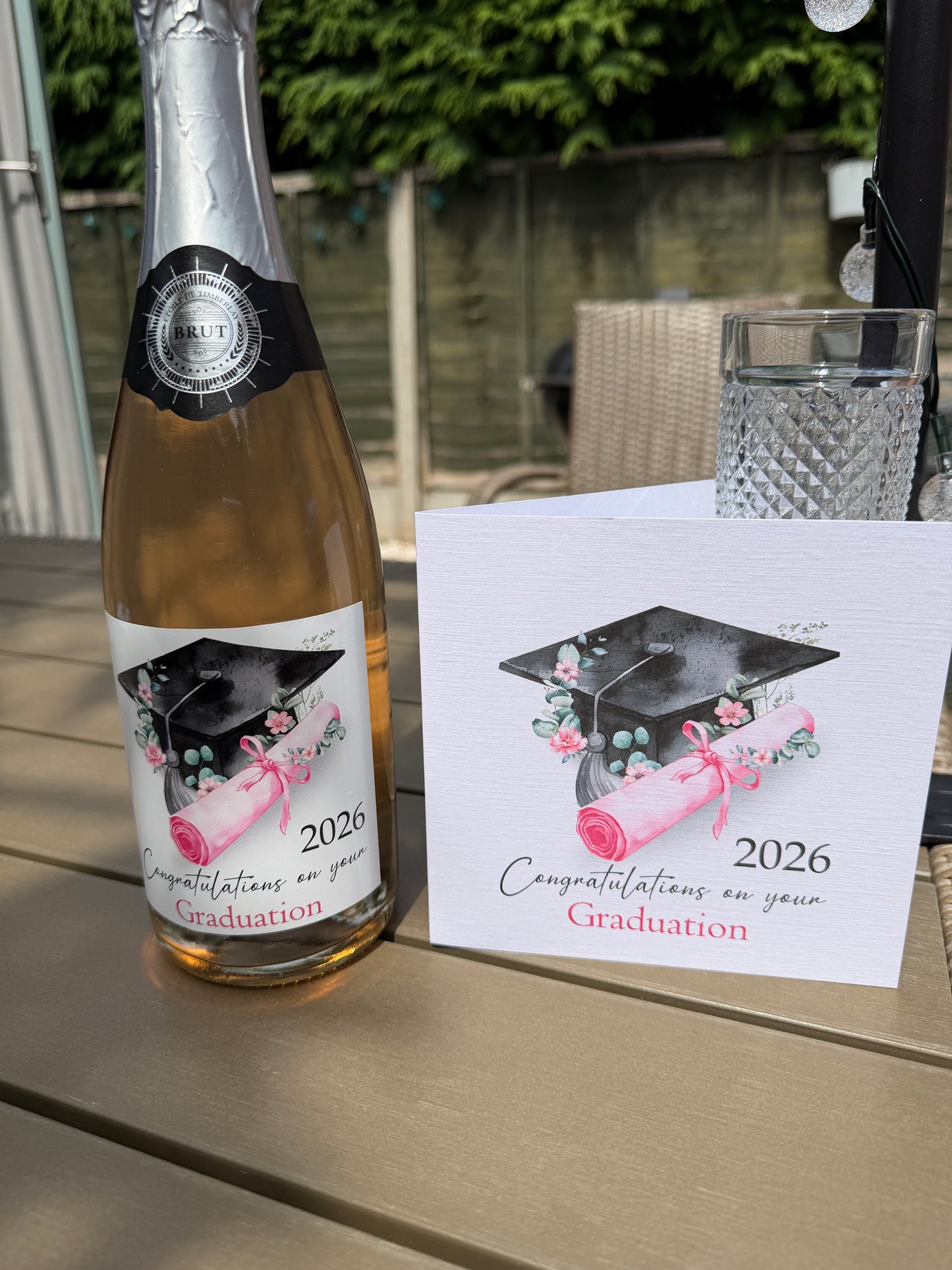 Graduation Prosecco Vinyl Sticker & Card Gift Set