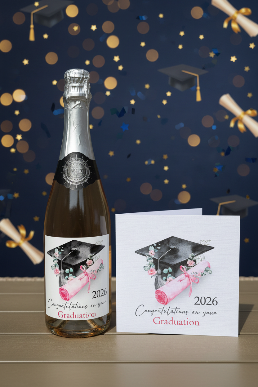 Graduation Prosecco Vinyl Sticker & Card Gift Set