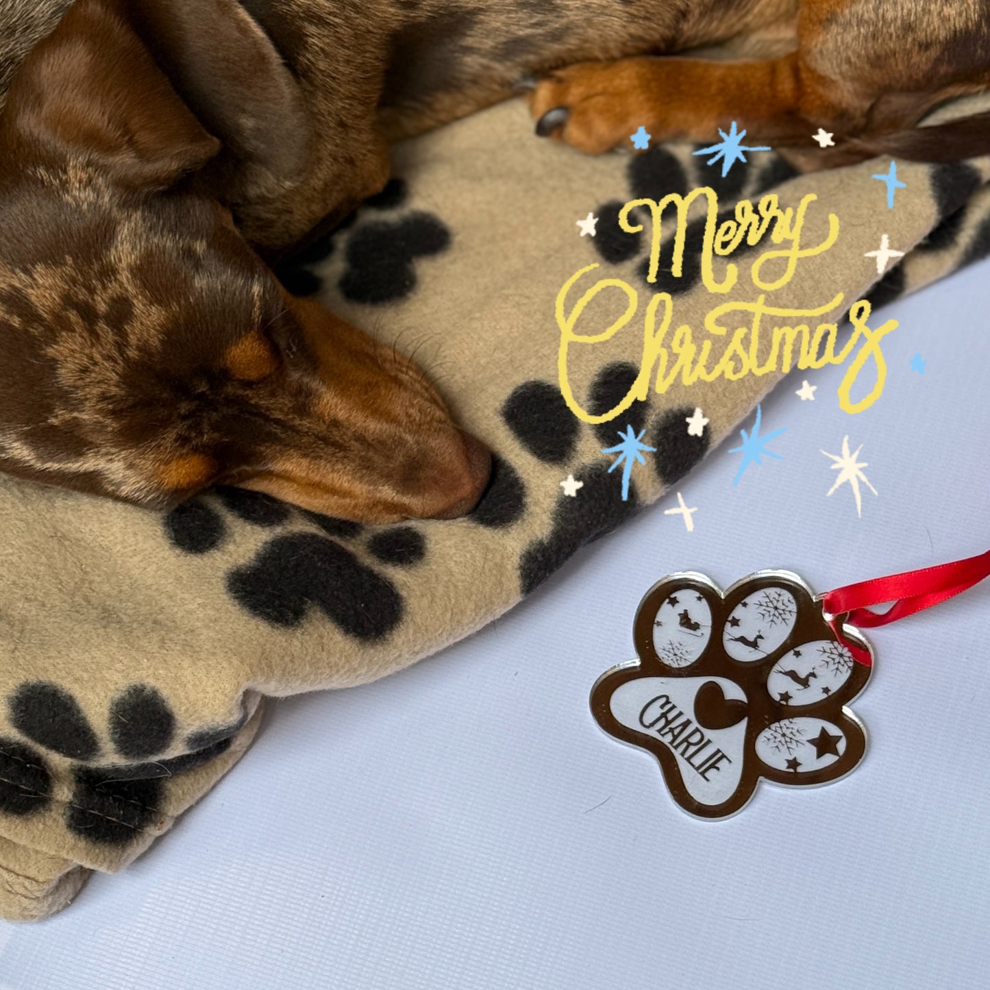 Personalised Acrylic Pawprint Bauble Christmas Tree Decoration