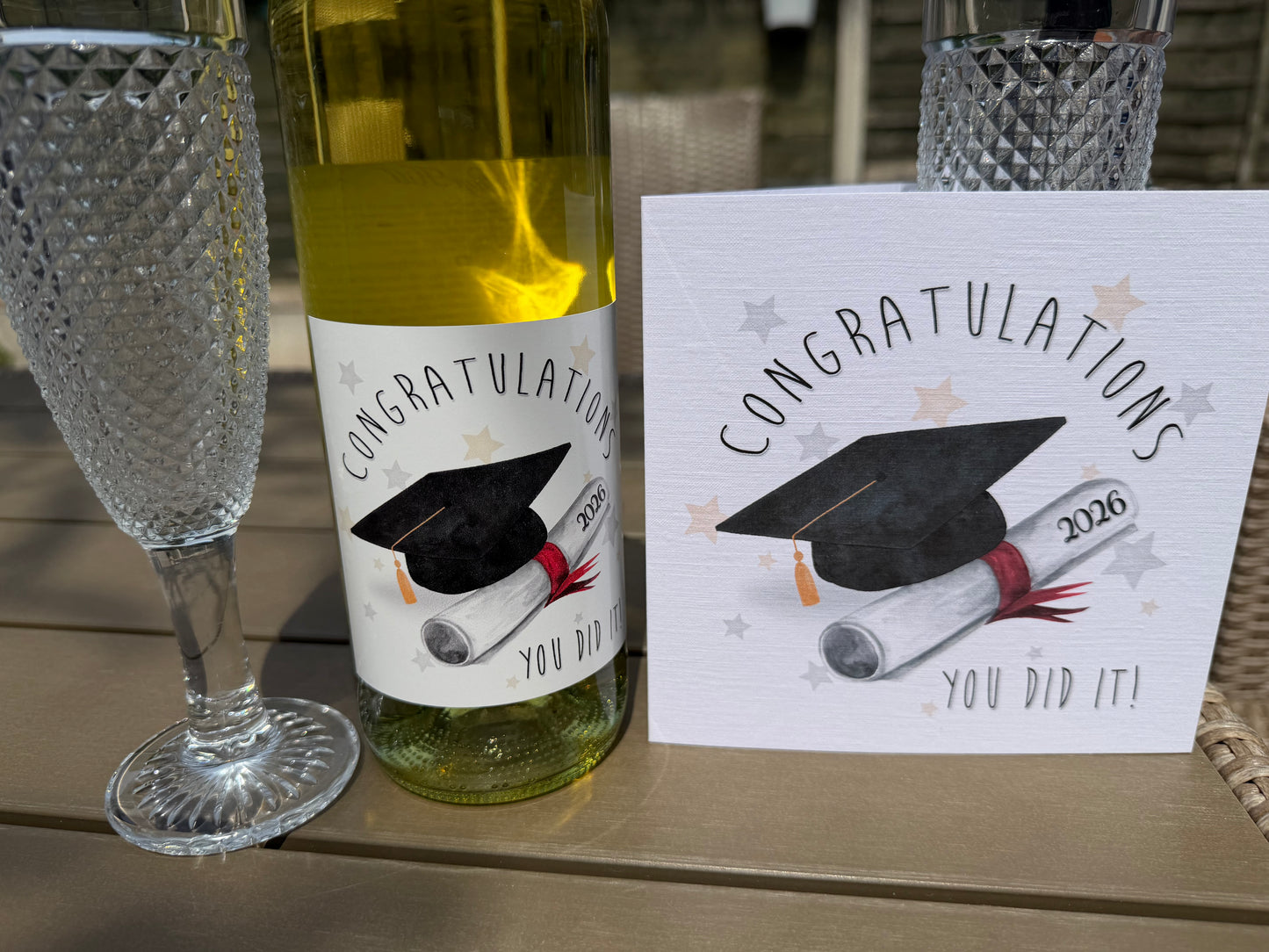 Graduation Prosecco Vinyl Sticker & Card Gift Set