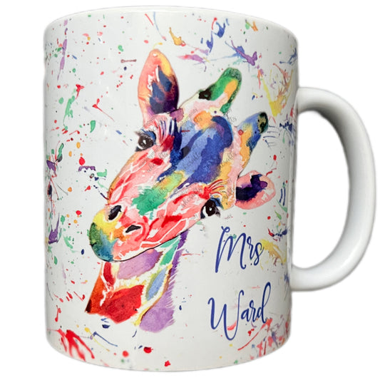 Personalised rainbow coloured giraffe mug