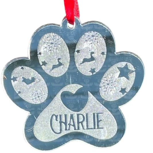 Personalised Acrylic Pawprint Bauble Christmas Tree Decoration