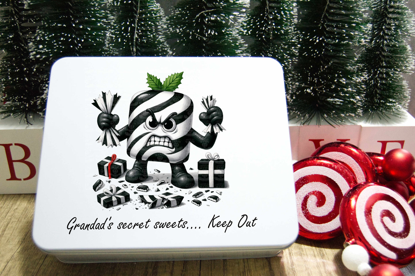 Personalised Biscuit Sweets Storage Metal Tin – Funny Humbug Design | Birthdays Christmas Secret Santa