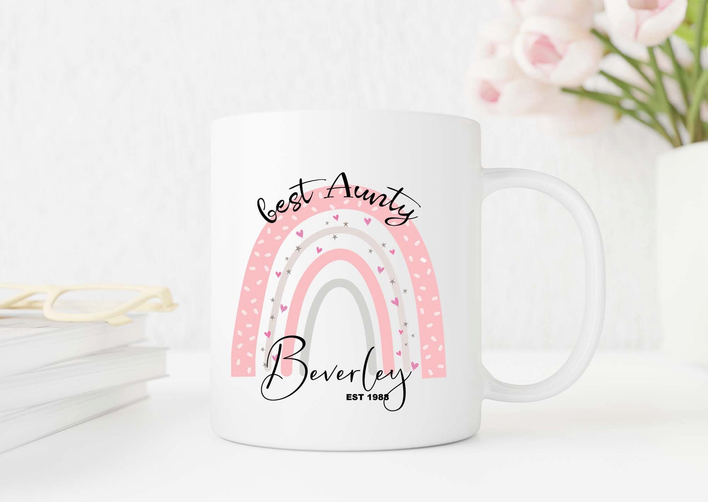Best auntie -aunty - mum - nan - nanny - mom boho rainbow custom, tailor-made, distinct gift mug for birthdays or any occasion