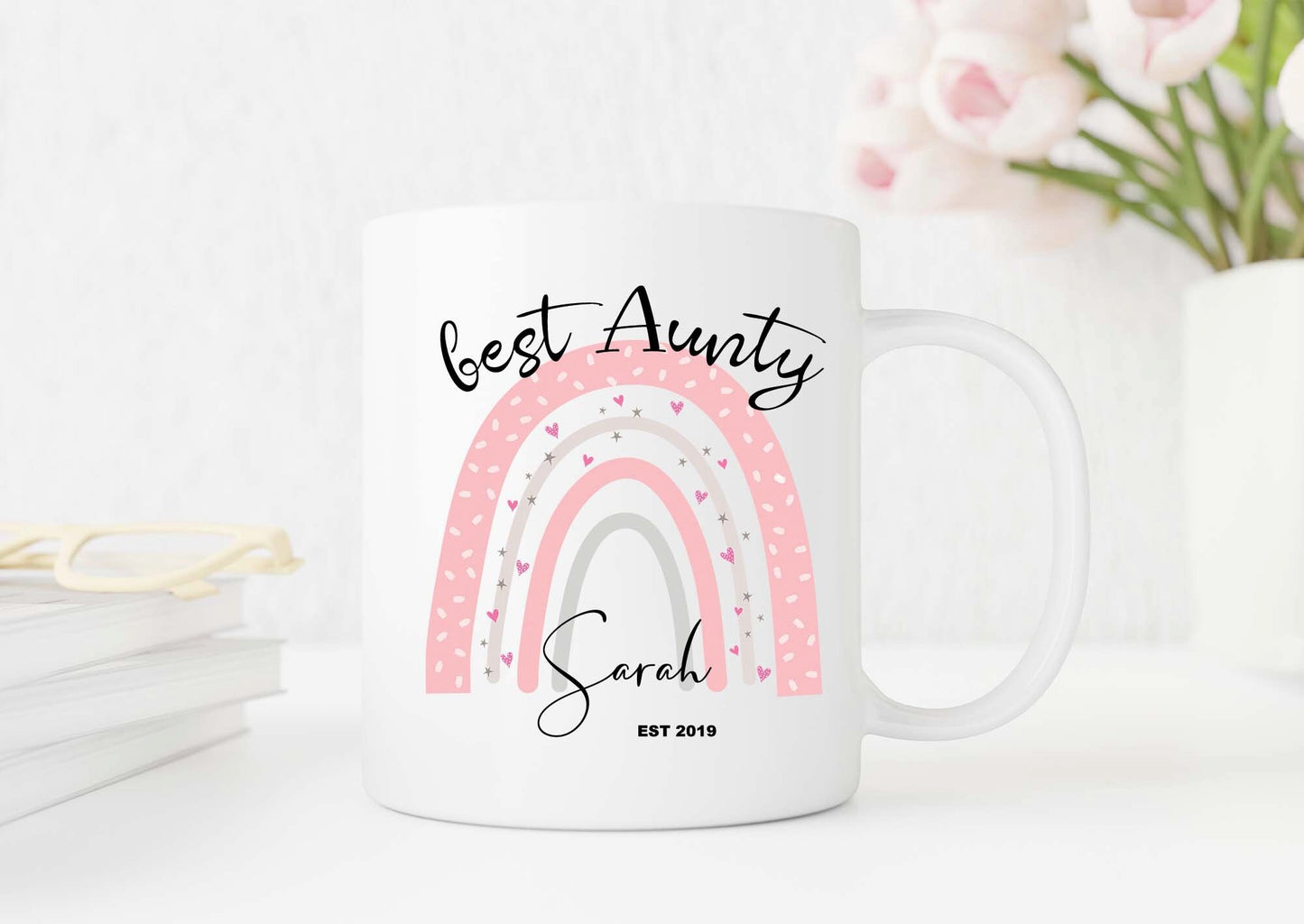 Best auntie -aunty - mum - nan - nanny - mom boho rainbow custom, tailor-made, distinct gift mug for birthdays or any occasion