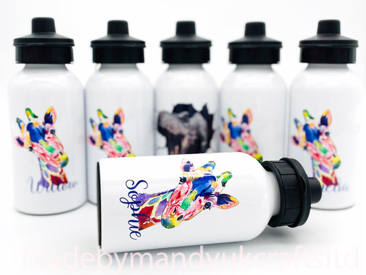 Beautiful personalised metal water bottle boys girls giraffe dinosaur gift back to school water eco reusable bottle