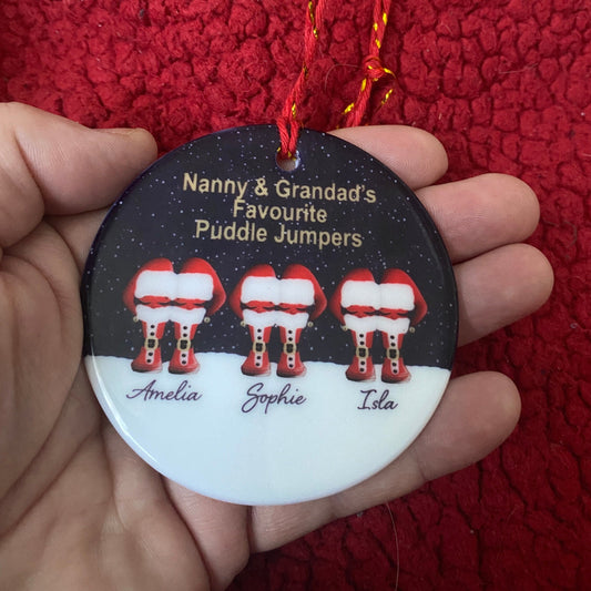 Personalised flat Ceramic Christmas bauble gift for Grandparents, godparents, Parents, Auntie, uncle, keepsake
