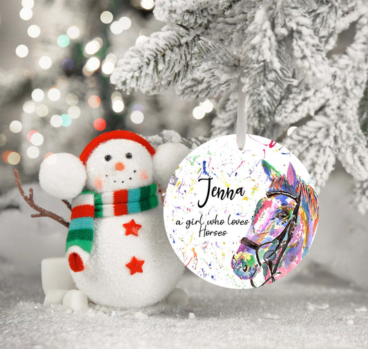 Personalised ceramic round bauble keepsake Just a girl who loves horses