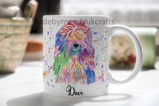 Personalised - Old English Sheep Dog water colour designed gift mug - excellent gift for all occasions