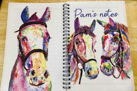 A5 personalised water coloured horse spiral notebook, with personalisation of your choice perfect gift for anyone