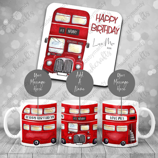 Personalised Red London bus, perfect gift for Christmas, anniversary, birthdays, teacher thank you's, bus drivers gift mug.