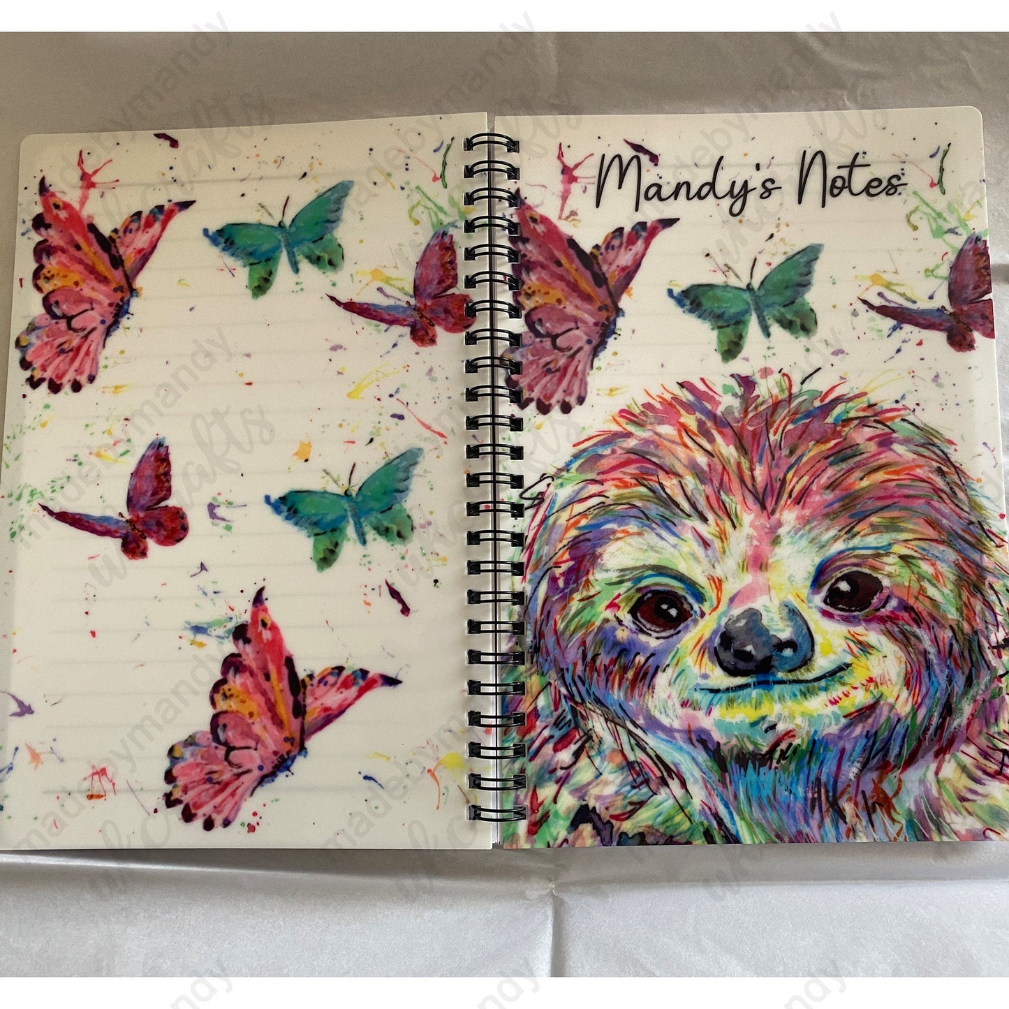 A5 personalised Sloth lover with butterflies note book