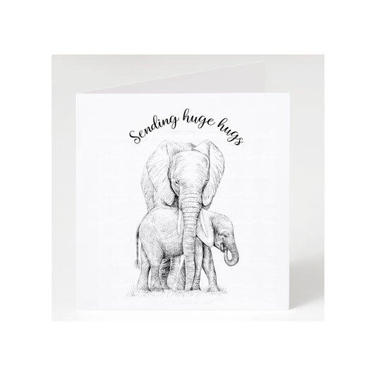 Sending huge hugs, elephant and calf greetings card for someone special,special friend, someone who needs a hug.