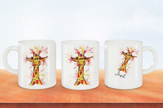 Bright colourful giraffe mug can be personalised