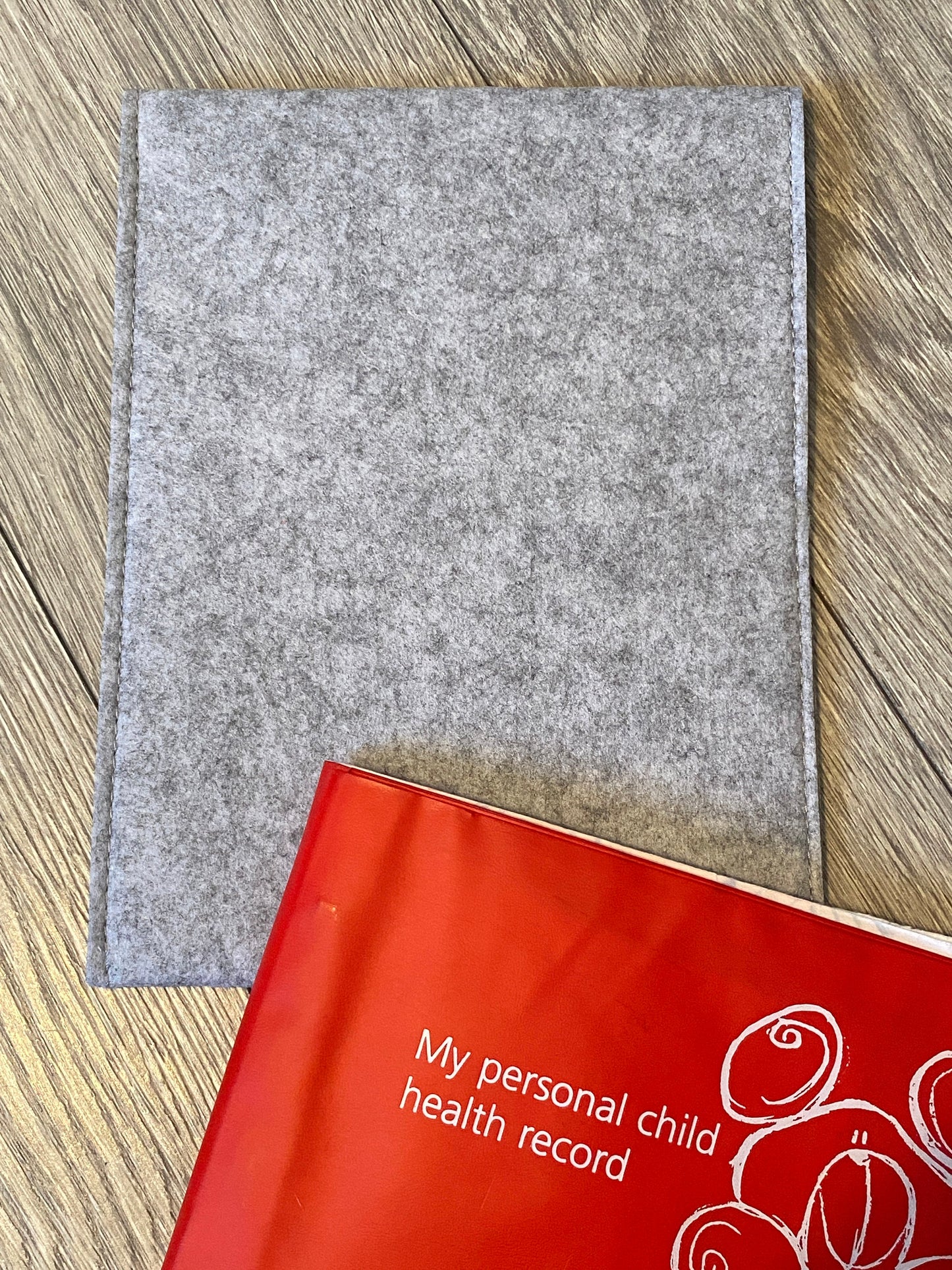 Personalised hand-drawn elephants baby red book cover,   baby's grey wallet, medical notes, letters, gift for new Parents, baby shower gift