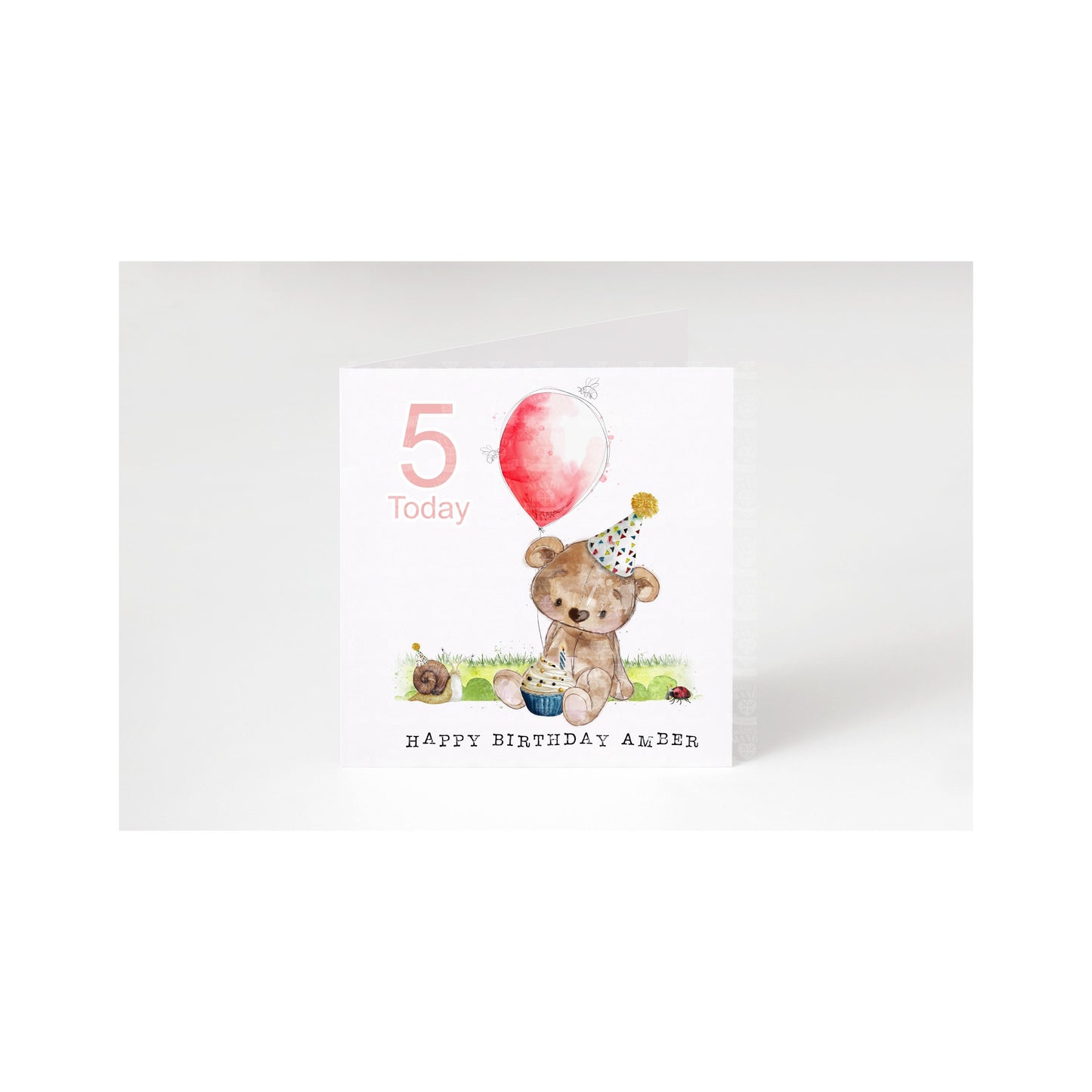 Personalised Childs birthday card with age teddybear and pink balloon birthday card perfect for boys girls and baby's 1st birthday