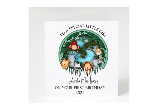 Personalised special first birthday card for a little girl
