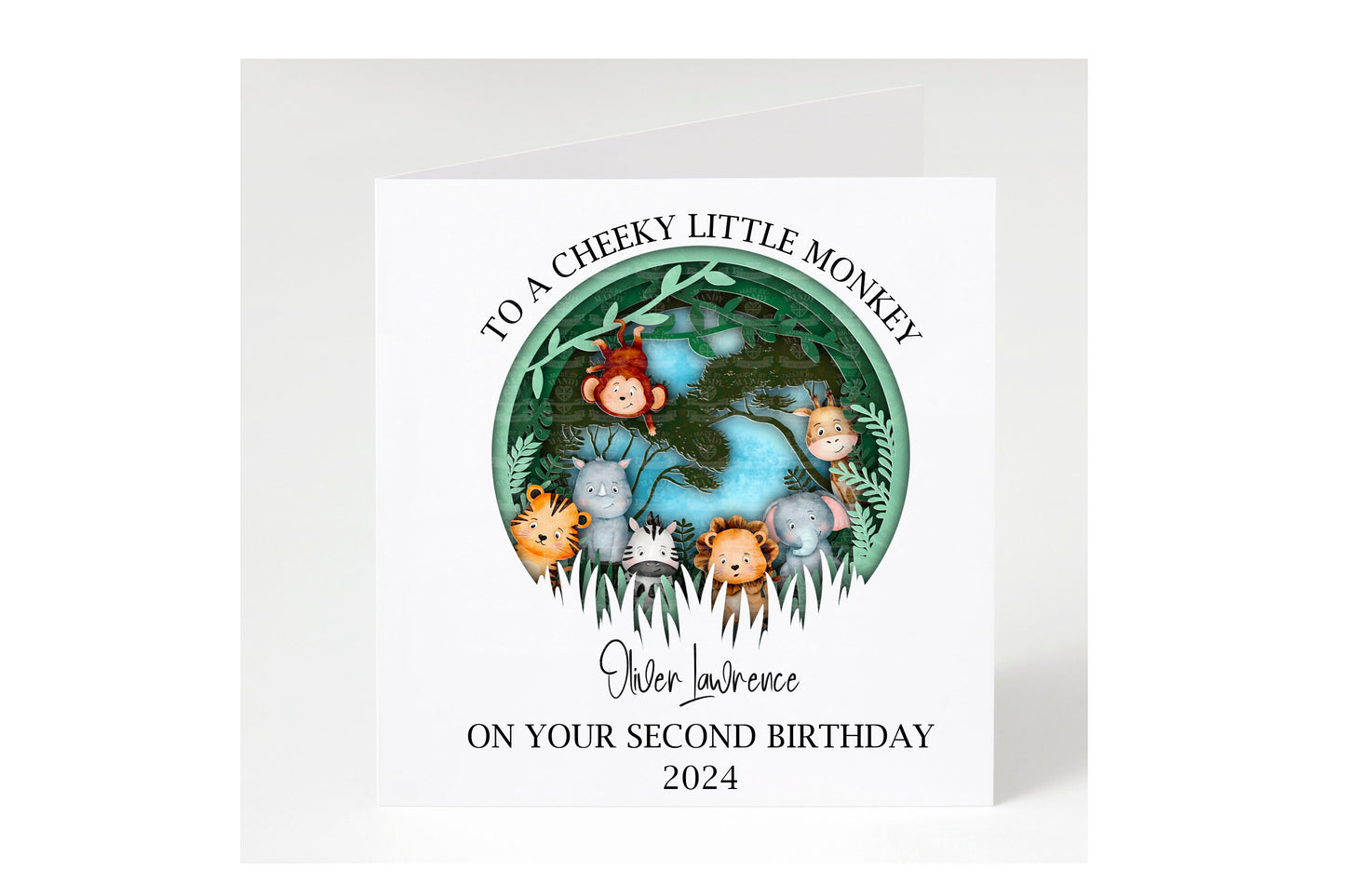 Personalised 2nd birthday card for a boy or girl gender neutral design