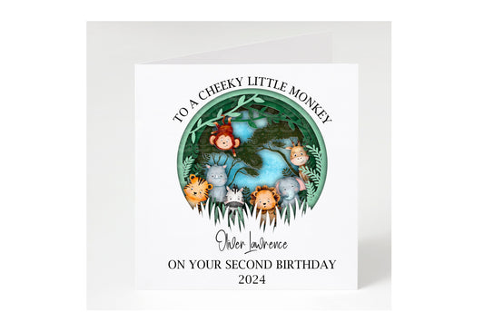 Personalised 2nd birthday card for a boy or girl gender neutral design