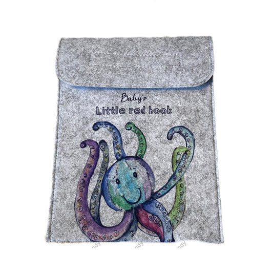 Octopus Red book cover, Personalised red book cover grey wallet, folder for baby’s red book, medical notes, letters, gift for new baby.