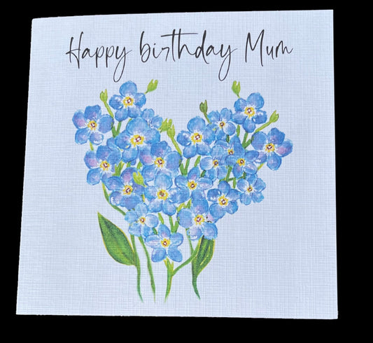 Happy Birthday Mum Forget me not floral card watercolour botanical