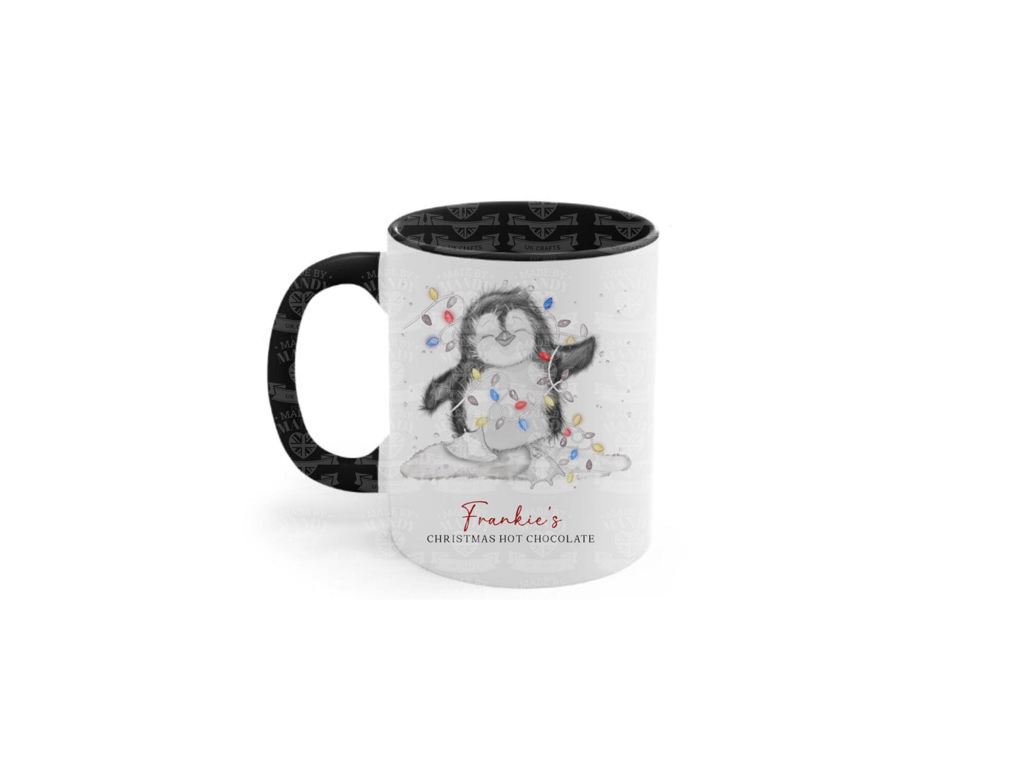 Cute penguin ceramic mug personalised with name or message great christmas gift for adults and children