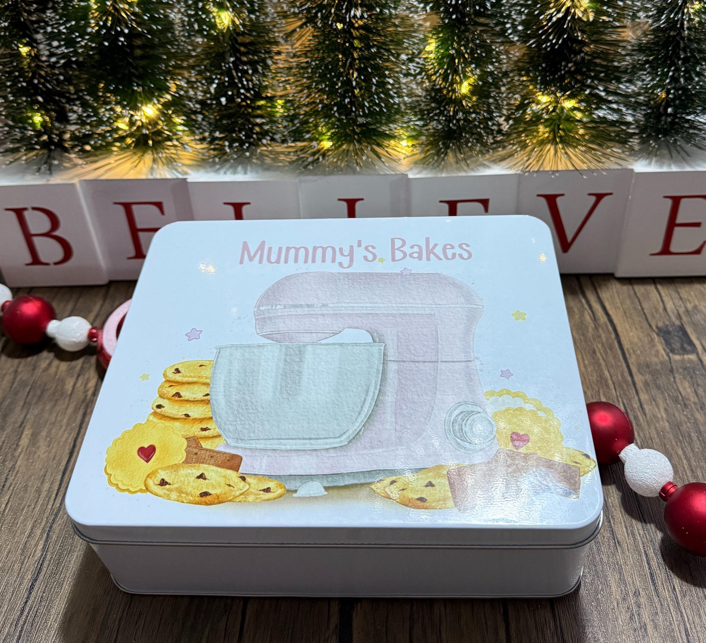 Personalised Biscuit cookie tin for treats, goodies snacks biscuits, storage, hand drawn design, Christmas, birthday, any occasion