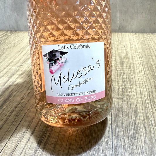 Personalised Wine Prosecco bottle sticker label for Graduation celebrations and gifts