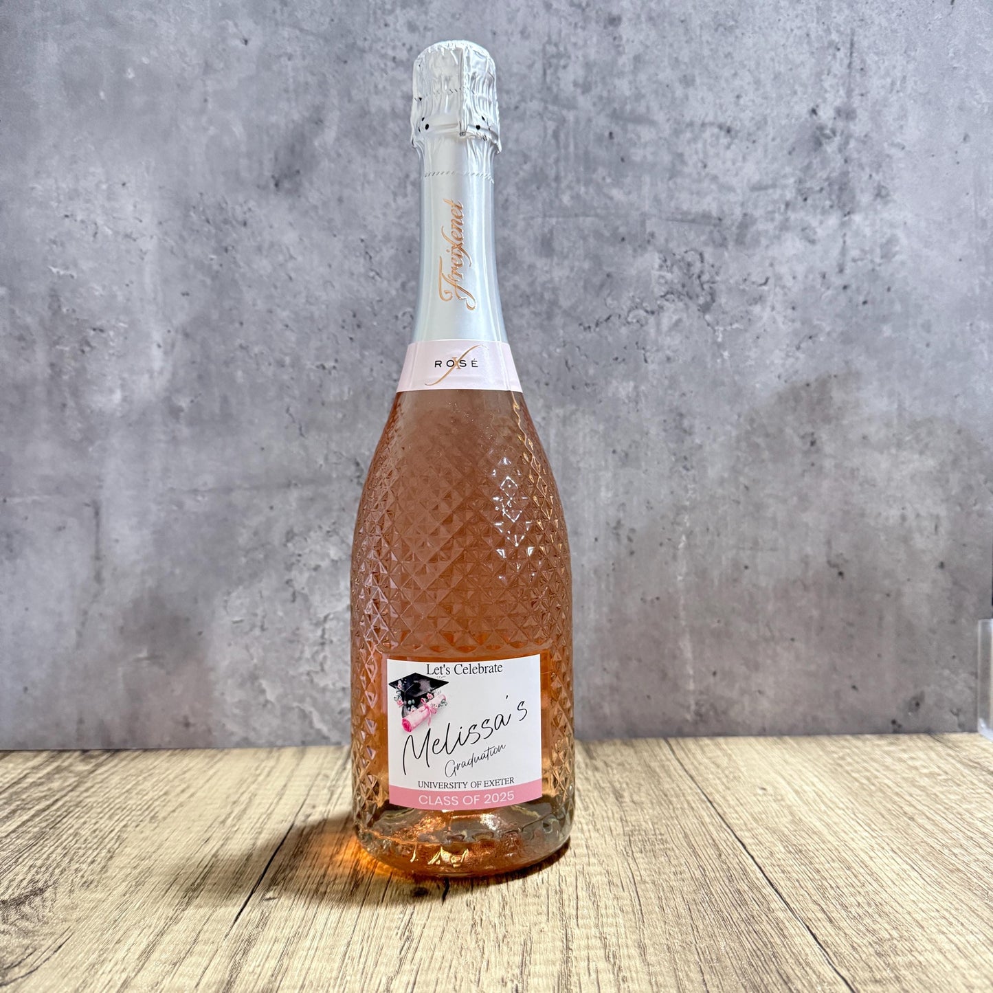 Personalised Wine Prosecco bottle sticker label for Graduation celebrations and gifts