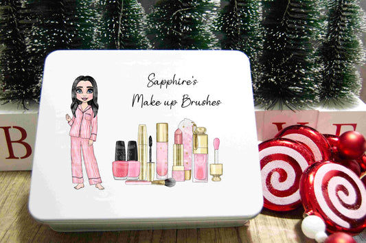 Personalised large tin storage tin perfect for make up brushes pencils hair clips anything.