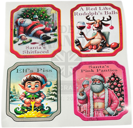 Pack of 4 Rude Christmas Wine Labels