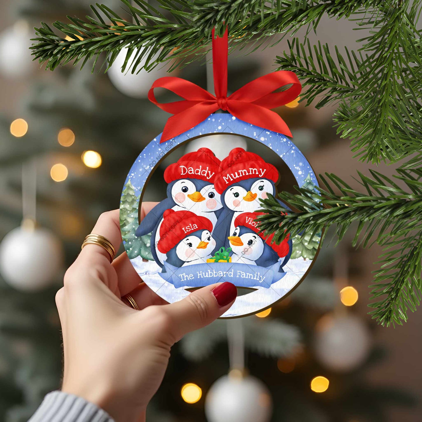 Cute Penguin Family Christmas Bauble