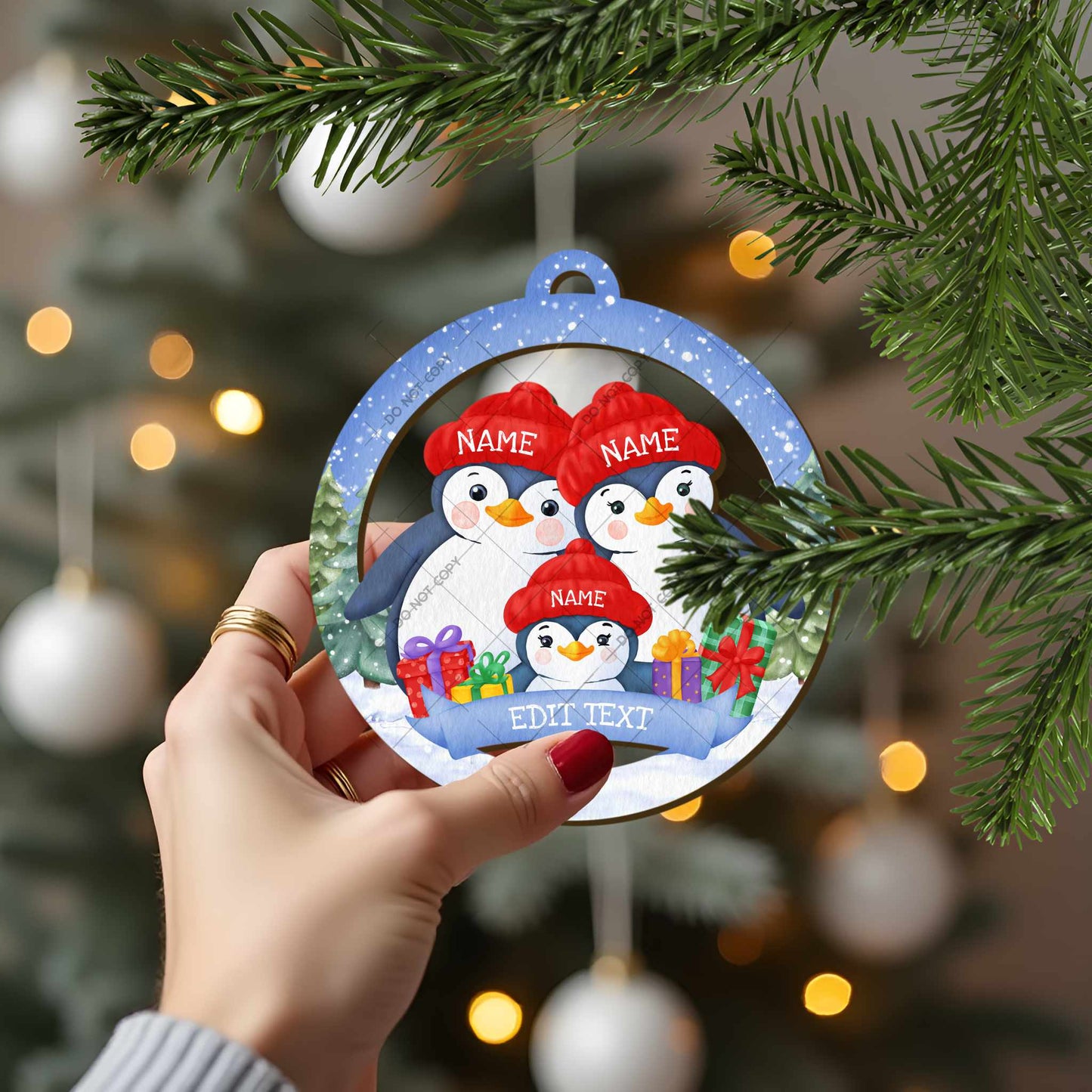 Cute Penguin Family Christmas Bauble