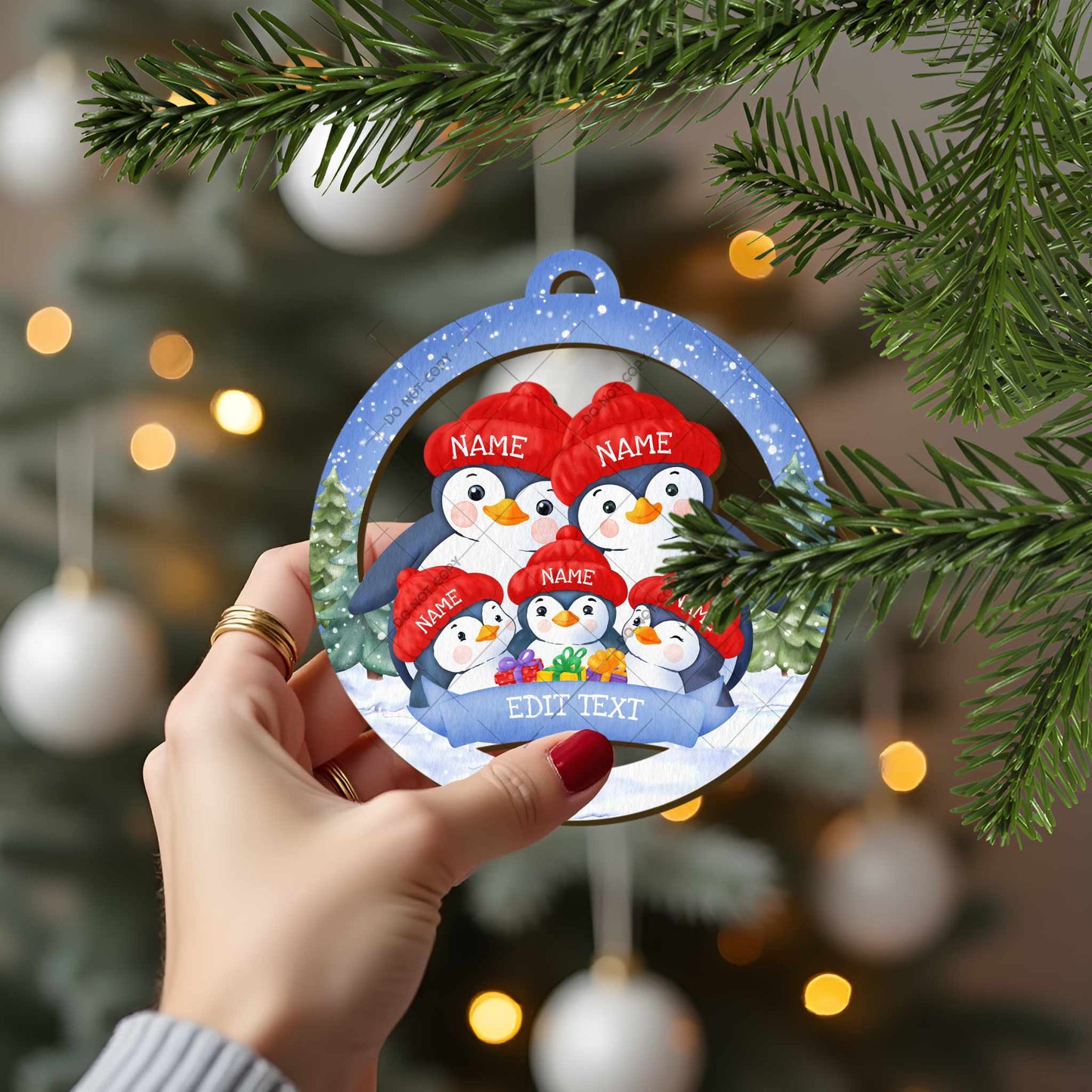 Cute Penguin Family Christmas Bauble