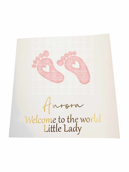 Handmade New Baby Girl Card – Gold Foil | Personalised