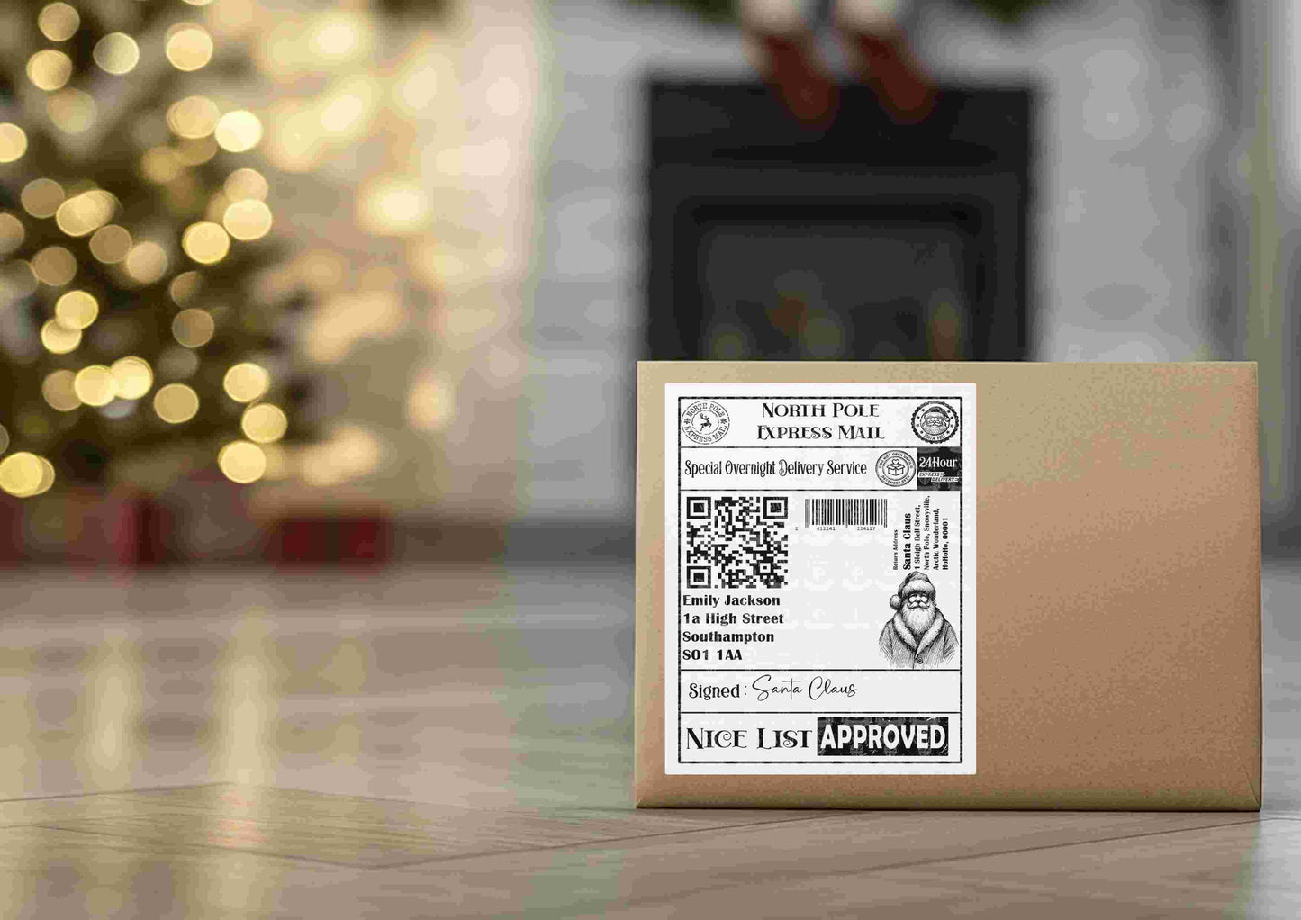 Personalised interactive Santa Father Christmas North Pole postage shipping label